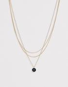 Asos Design Multirow Necklace With Fine Chain And Enamel Pendant In Gold Tone
