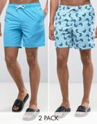 Asos Swim Shorts 2 Pack In Blue And Geo Print In Mid Length Save - Multi