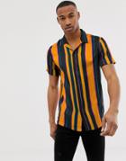 River Island Revere Collar Shirt With Stripes In Mustard - Yellow