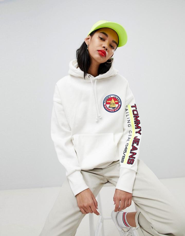 Tommy Jean 90s Capsule 5.0 Sailing Hoodie With Sleeve Logo - White