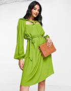 Vero Moda Aware Twist Front Mini Dress With Tie Waist In Green