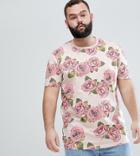 Asos Design Plus Longline T-shirt With Rose Print - Pink