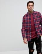 Lyle & Scott Check Flannel Shirt In Burgundy - Red