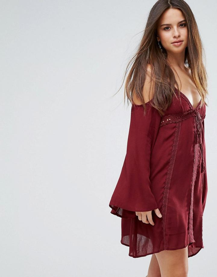 Lunik Cold Shoulder Dress - Red