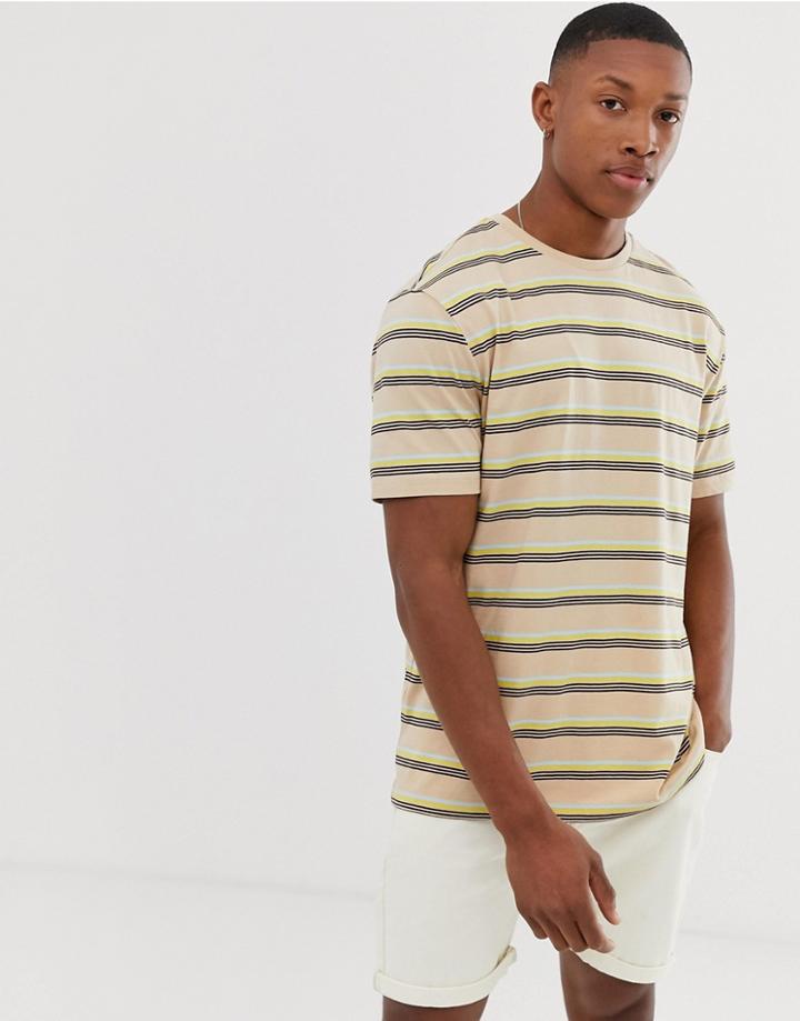 Asos Design Organic Cotton Relaxed T-shirt In Stripe-multi