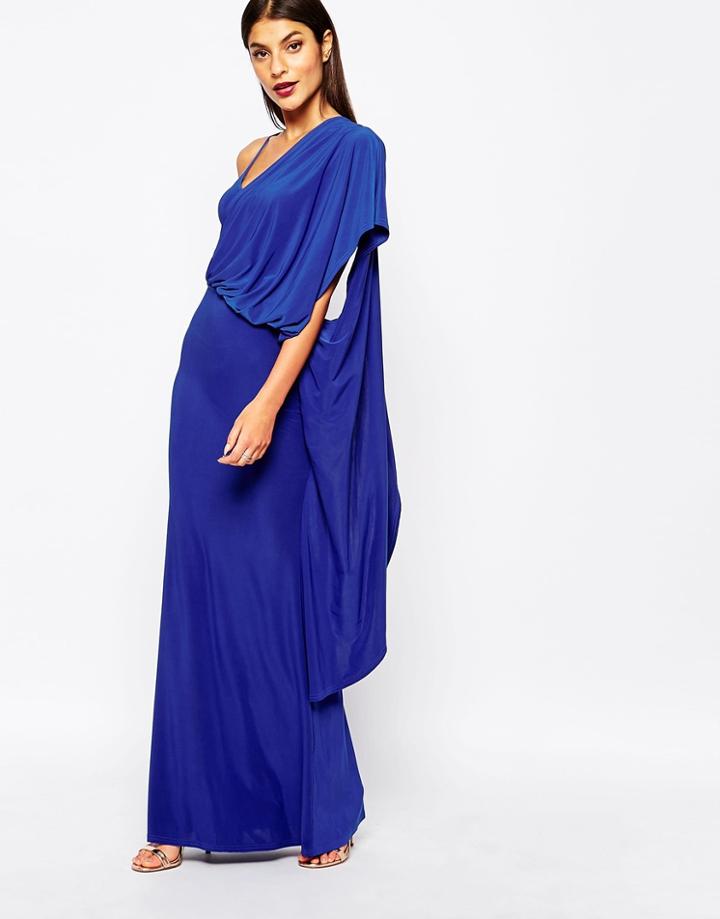 Club L One Shoulder Drape Maxi Dress - Cobalt Blue