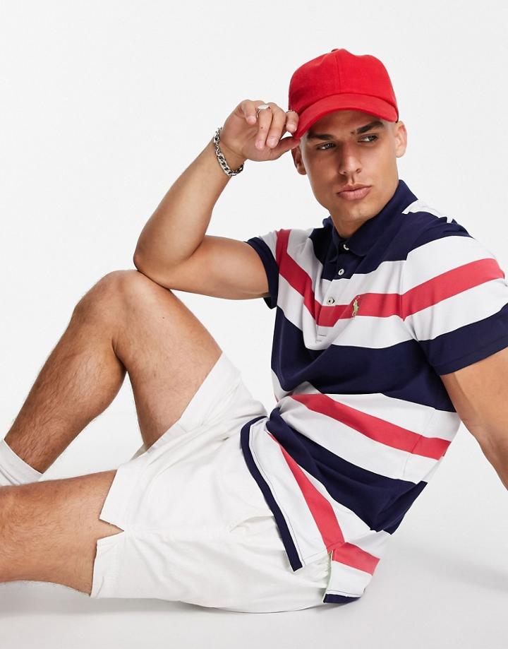 Polo Ralph Lauren Golf Icon Logo Yarn Dyed Stripe Performance Pique Polo In French Navy Multi