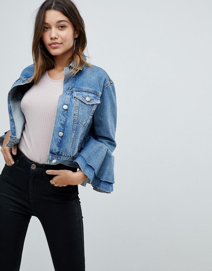 Asos Denim Jacket With Waterfall Sleeve - Blue
