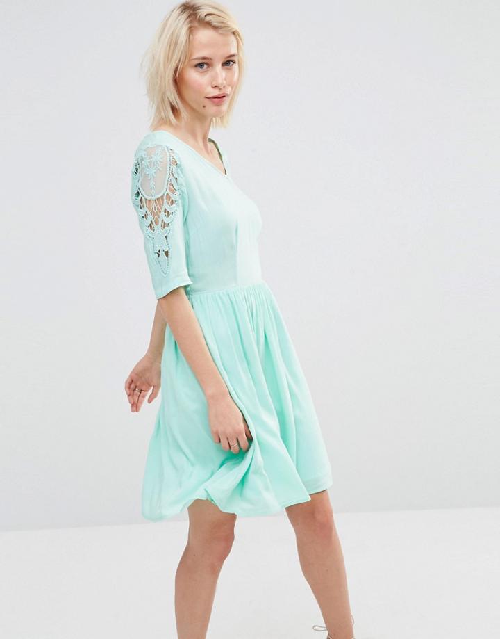 Lavand Lace Sleeve Insert Dress - Green