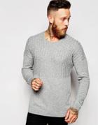 Asos Dropped Shoulder Cable Jumper In Merino Wool Mix - Light Gray