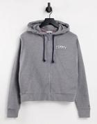 Tommy Hilfiger League Cotton Blend Logo Zip Front Cropped Hoodie In Grey Marl - Grey-gray