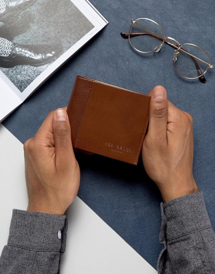 Ted Baker Wallet In Leather With Contrast Spine - Brown