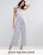 Asos Tall Satin Minimal Occasion Jumpsuit With Tie Shoulder Detail - S