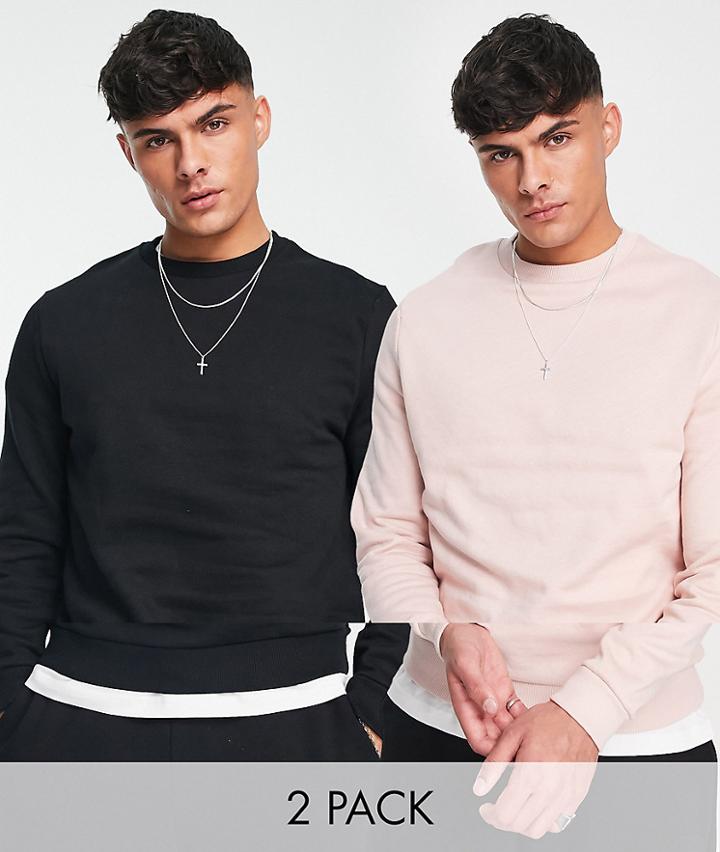 Asos Design Sweatshirt In Dusty Pink & Black 2 Pack-multi