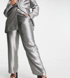 Asos Design Curve Metallic Suit Pant In Silver