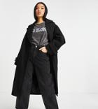 Asos Design Petite Oversized Twill Maxi Coat In Black