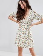 Fashion Union Mini Dress With Frills In Floral - White