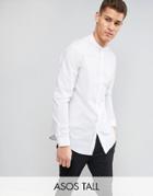 Asos Tall Regular Fit Longline Shirt With Grandad Collar In White - White