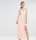 Elise Ryan Sweetheart Maxi Dress With Eyelash Lace Trim - Pink