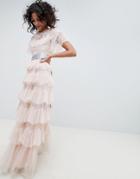 Needle & Thread Tiered Maxi Gown With Waistband In Rose - Pink