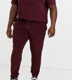 Asos Design Plus Two-piece Skinny Sweatpants In Towelling In Burgundy-red