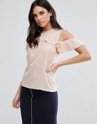 Vesper Cold Shoulder Top With Frill Detail - Pink