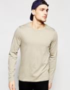 Asos Long Sleeve T-shirt With Crew Neck In Beige - Gray