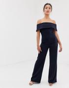 True Violet Exclusive Off The Shoulder Jumpsuit In Navy - Navy