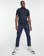 Only & Sons Zip Neck Polo In Navy