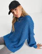 Noisy May Crew Neck Sweater In Bright Blue