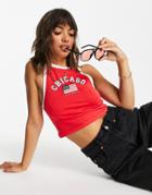 Asos Design Racer Tank Top With Chicago Print With Tipping In Red