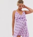 Asos Design Maternity Wrap Tie Front Sundress In Crinkle In Lilac Spot - Purple
