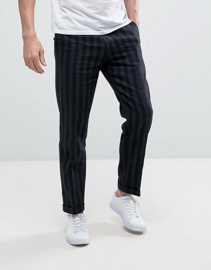 Sisley Cropped Pants In Slim Fit And Stripe - Navy