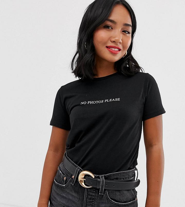 New Look Petite No Photos Slogan T-shirt In Black - Black
