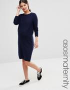 Asos Double Layer Knit Dress In Cashmere Mix - Blue