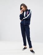 Qed London Track Jacket And Jogger Set With Floral Detail - Navy