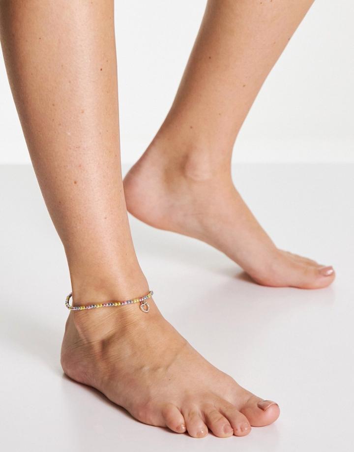 Asos Design Anklet In Pearl And Charm Design-multi