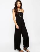 Asos Bandeau Jersey Jumpsuit With Wide Leg - Black