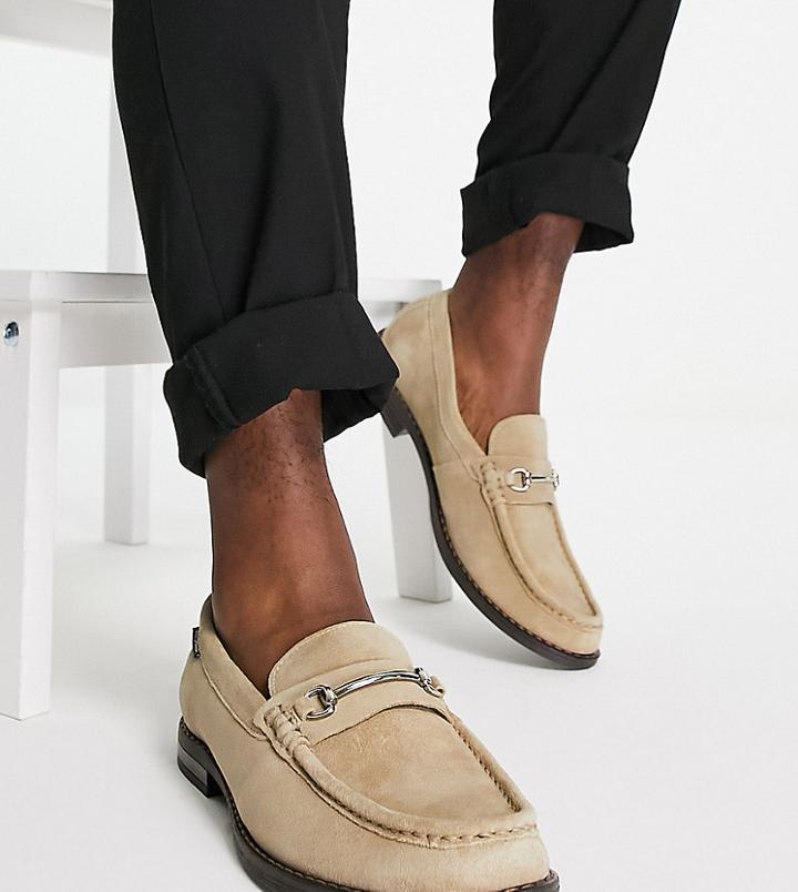 Ben Sherman Wide Fit Suede Snaffle Bar Loafers In Beige-neutral