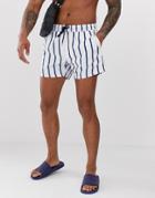 Asos Design Swim Shorts With White And Navy Stripe Short Length - Multi