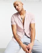 Asos Design Regular Viscose Shirt With One Button In Pink