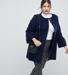 Helene Berman Plus Trumpet Sleeve Collarless Wool Blend Coat - Navy