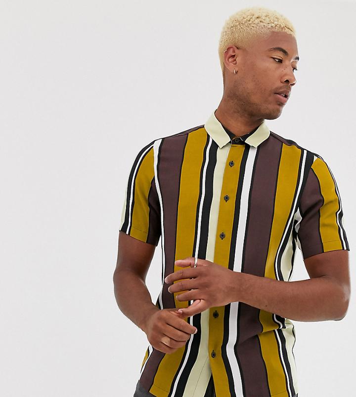 Asos Design Tall Relaxed Fit Shirt In Brown Stripe - Brown
