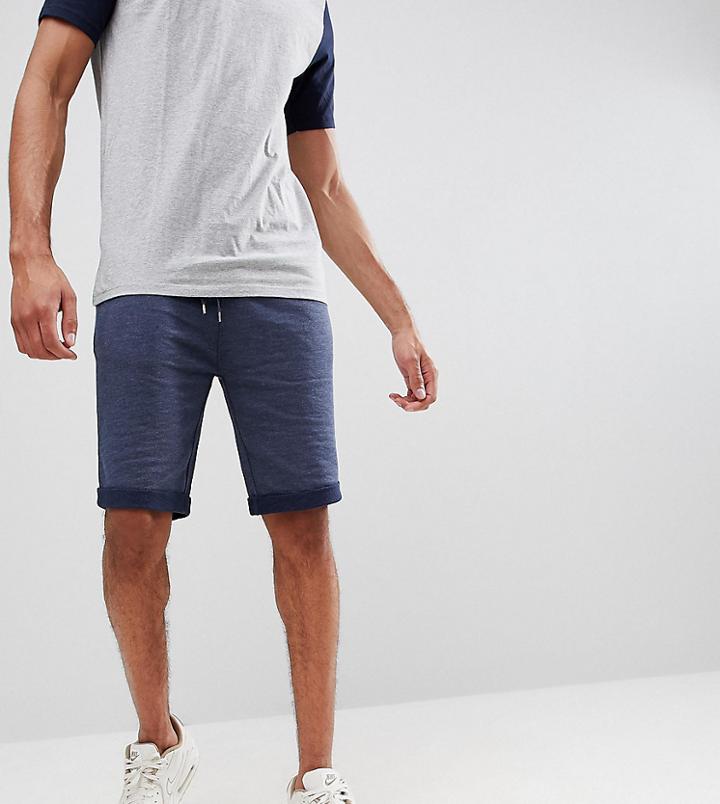 Asos Design Tall Jersey Skinny Shorts With Turn Up Hem In Denim Marl - Navy