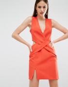 Kendall + Kylie Deep Plunge Cut-out Dress - Orange