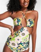 Topshop 60's Floral Keyhole Cut Out Swimsuit - Multi