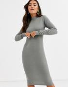 Brave Soul Toulouse Maxi Sweater Dress With Roll Neck-gray
