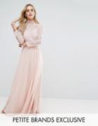 John Zack Petite Allover Lace Top Maxi Dress With Open Back - Pink