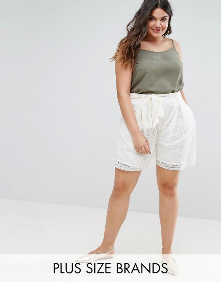 Elvi White Lace Wide Leg Shorts - White