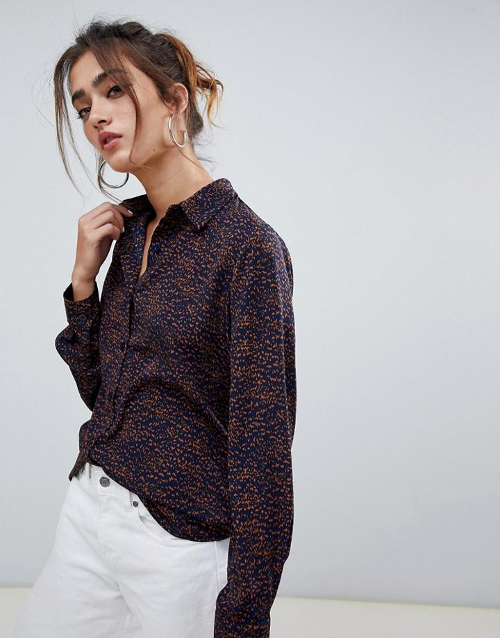 Daisy Street Blouse In Abstract Polka Dot - Brown